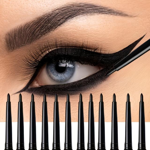 TEMU 12 Stück glatte, wasserfeste und schweißfeste schwarze Eyeliner-Stifte, um Verwischungen zu vermeiden und einen auffälligen Augen-Make-up-Look zu erzielen
