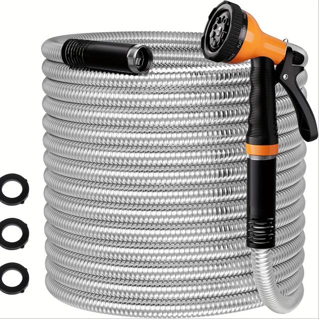 TEMU 100ft Heavy-duty Rubber Garden Hose With 10-function Adjustable Spray Nozzle - Flexible, Kink & Leak Proof, No- Design, Threads For Yard, Lawn, Gardening