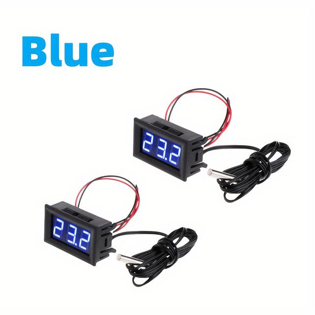 TEMU 2- Thermometer With Probe, -12v, -50 To 110°c Temperature Range, 1m Cable, Plastic Material, Hardwired For Pools, Terrariums, And Industrial Use