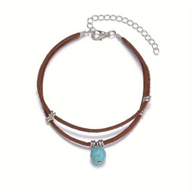 TEMU Boho-Chic Türkiz Medál Dupla Rétegű Állítható Bokalánc Nőknek - Vintage Stílus, Tökéletes Strandra és Partira