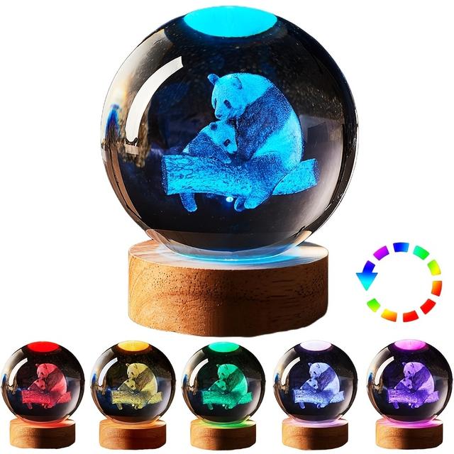 TEMU 3d Panda Night Light With Automatic Color Change - - K9 Glass Sphere Lamp & Wooden Base, Cute Panda-themed Desk Light For /s Room, Birthday/christmas Gift ( Changing Table Lamp)