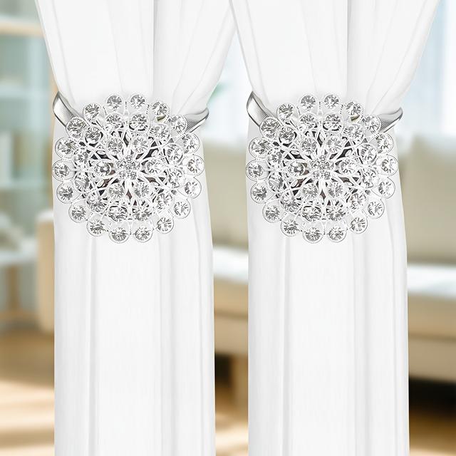 TEMU 1pc/2pcs Modern Minimalist Golden And Silvery Magnetic Curtain Spring Buckle, 8cm No-drill Curtain Magnetic Tieback, Exquisite Home Window Decoration