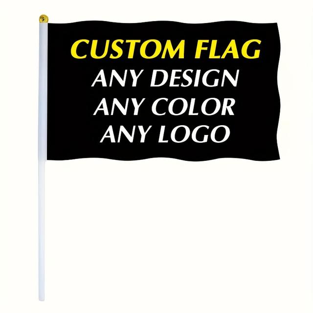 TEMU 20pcs Customizable Handheld Flag Set - White Pole Polyester Flags, , Celebrations, And Outdoor Events - Durable Single-sided Printing, Outdoor Flags