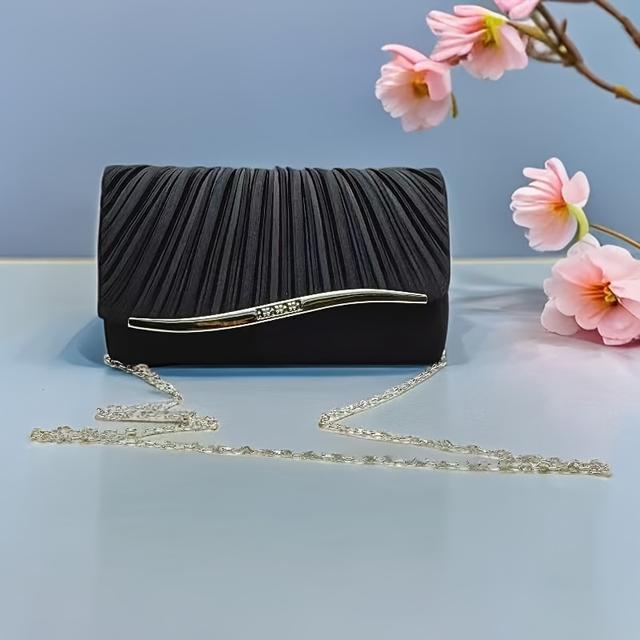 TEMU Elegant Pleated Clutch With A Detachable Shoulder Strap - A Stylish Evening Bag For Holiday Parties, Solid Color, Lightweight And Fashionable.