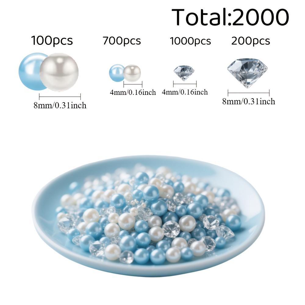 TEMU 2000 Light Blue And White Pearls, Accompanied By Transparent Diamonds - Filling Large Vases For Western Parties And Decorations. This Includes Vase Fillers, , Vase Filling Beads, Diamonds