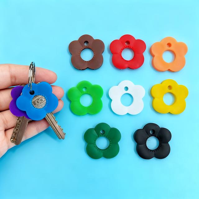 TEMU Gift For Her/him 8pcs Multicolor Flower Key Covers Set With Labeled Keycaps - Durable Color-coded Key Protectors For Home/office Keys, Keychain Organizers