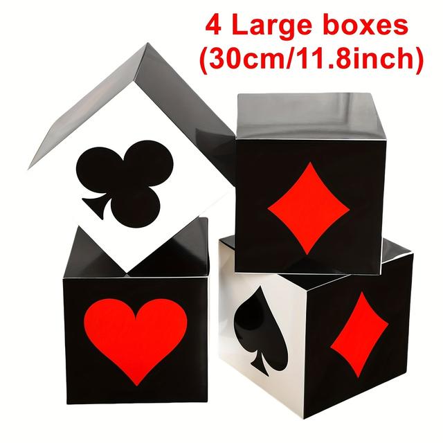 TEMU 4pcs, Black And Red Square Boxes With Pattern, Party Decoration Photo Props, Las Vegas Party Decor Items