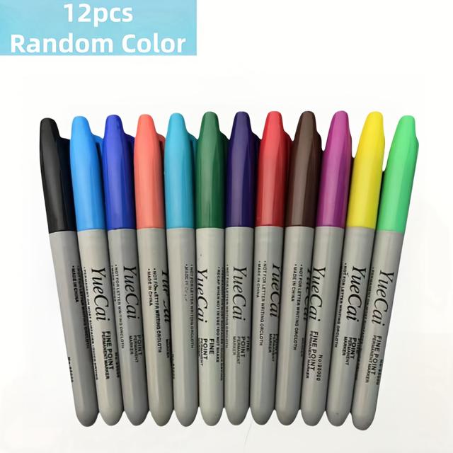 TEMU 12pcs 미세한 끝부분의 영구 마커 세트, 빠르게 건조되는 비독성 잉크 - 내구성이 뛰어난 플라스틱 재료, 사무실, 교실, 가정용으로 다양한 색상