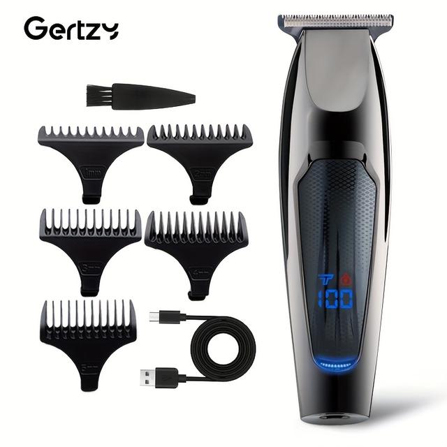 TEMU 1pc Gertzy Electric Hair Clipper With Digital Display, Usb Rechargeable, 600mah Battery, Multiple Blade Sizes, Low Voltage Operation, Home Haircutting Kit For Men