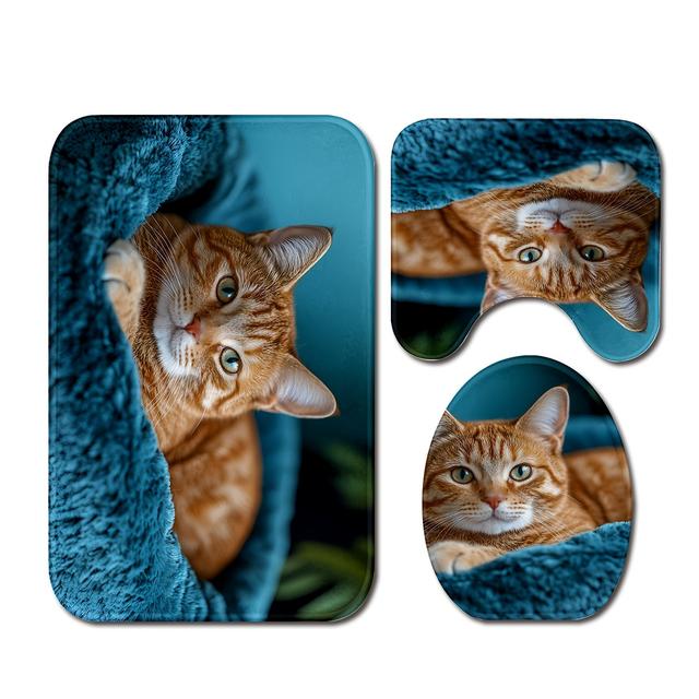 TEMU Entzückendes -Themen 3-teiliges Badezimmerteppich-Set - Dick, Rutschfest & Maschinenwaschbare Matten mit U-förmiger Kontur und Toilettendeckelabdeckung - Perfektes Weihnachtsgeschenk