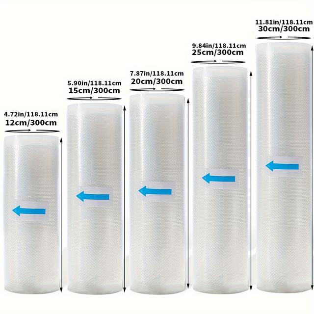 TEMU 5 Rolls Of Vacuum Sealed Bags With Different Sizes Of For Food, Layer Co Extruded Diamond Pattern Vacuum Film Bag, Vacuum Preservation Bag, Pattern Film Food Packaging Bag