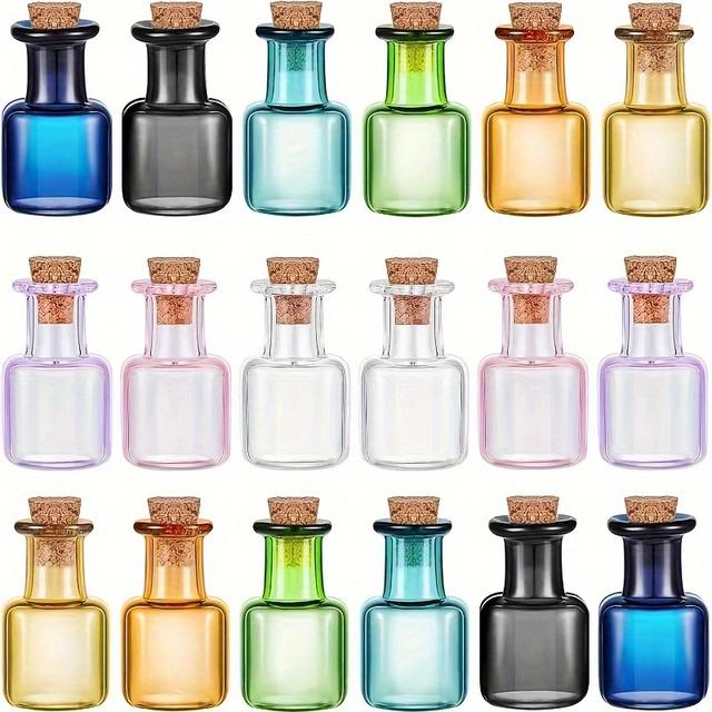 TEMU 18pcs Colored Tiny Jars, Glass Mini Potion Bottles With Cork Stoppers, Square Cork Bottles For Party Wedding Diy Decoration, For Living Room Office Decor, Wedding Props