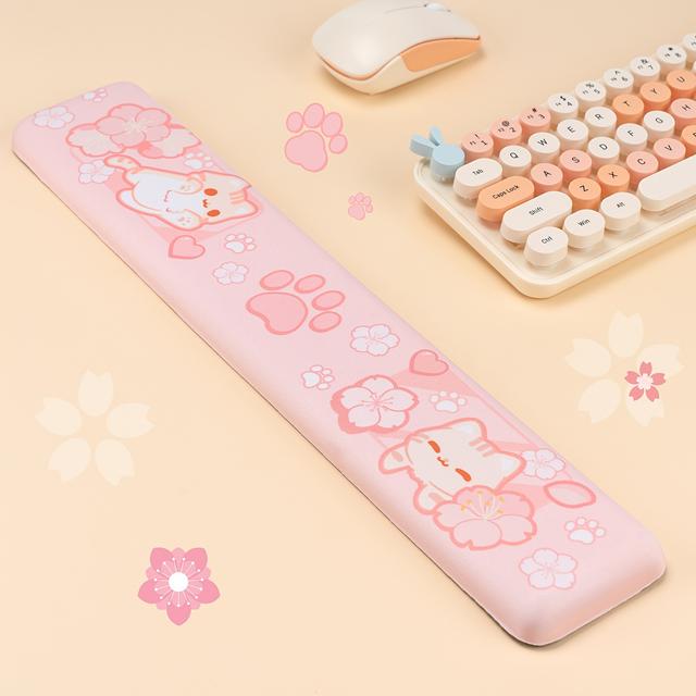 TEMU Cherry Cat Wrist Rest, Memory Foam Padding, Non-slip Pu Leather, Comfortable Hand Support For Gaming And Office Work