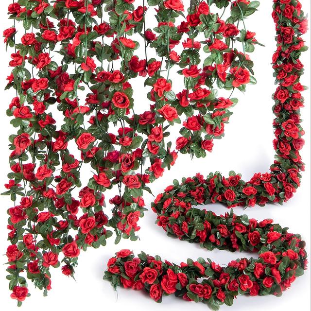 TEMU 8 pièces de guirlande artificielle de roses rouges de 66 pieds avec feuilles - pour les , anniversaires, fêtes de Noël, décorations d'Halloween et autres occasions