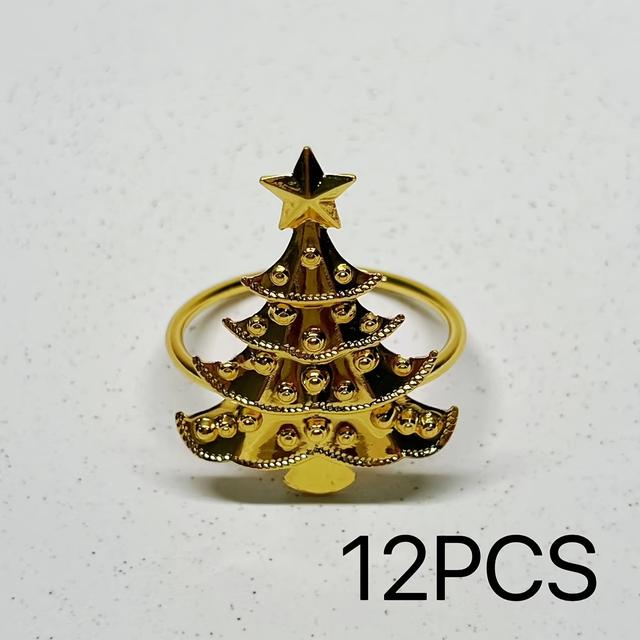 TEMU 12pcs Set Of Golden Christmas Tree Napkin Buckles Metal Christmas Napkin Rings Hotel Table Napkin Rings
