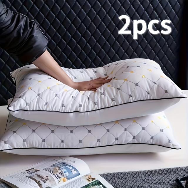 TEMU A Pair Of Luxurious Hotel Pillows Featuring Quilted Design And Yellow Accents - Machine Washable, High Quality, Side Or Back Sleepers, Christmas Gift, Halloween Gift