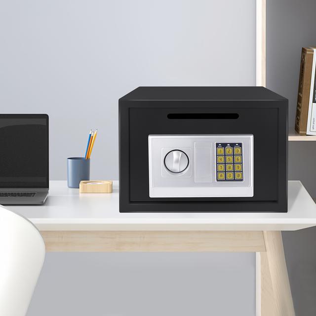 TEMU 16l Digital Electronic Safe Box - Wall Or Floor Mounted Security Cabinet For Cash, Jewelry, And Files, With 2 Keys, Cash Slot, Black