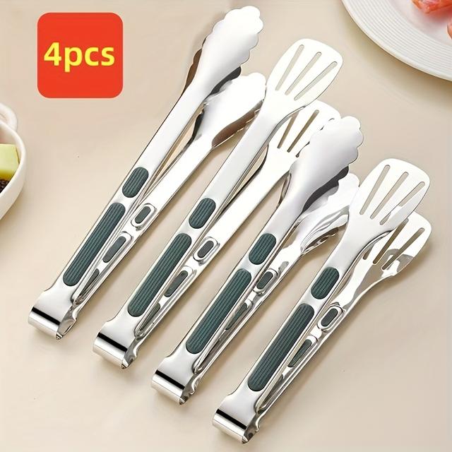 TEMU 2/3/4pcs Stainless Steel Kitchen Tongs Set For Cooking, Serving, And Grilling - Non-slip Handle Metal Food Clamps For Salads, Bread, Barbecue - Multipurpose Cooking Utensils And Accessories