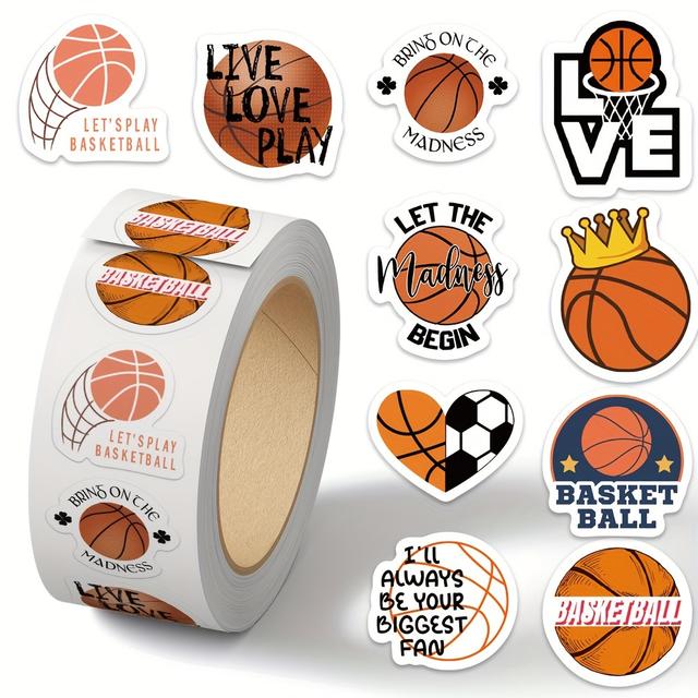 TEMU 1 Roll/500 Sheets Cartoon Basketball Rolls Stickers Laptop Notebook Envelope Water Cup Seal Decorative Wall Decals, Perfect For Winter, New Year