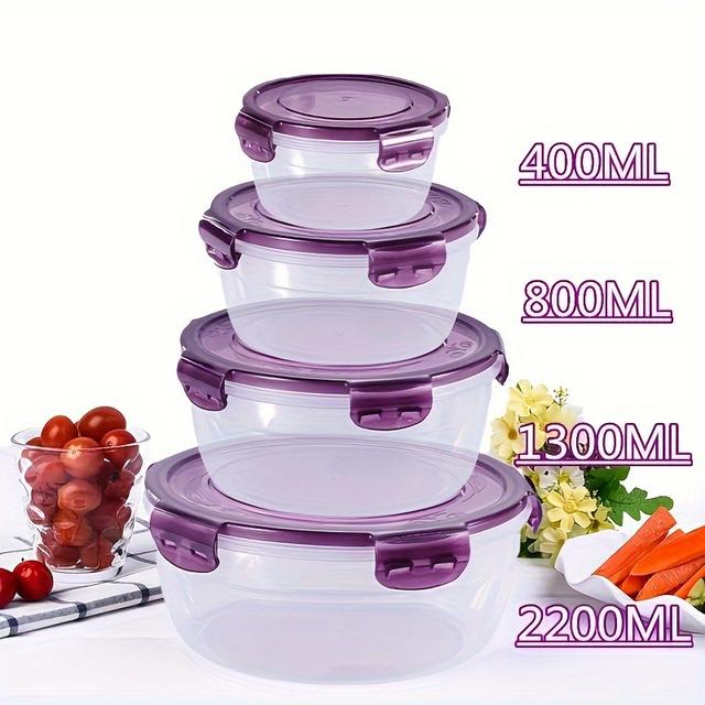 TEMU 3/4-pack Airtight Food Storage Containers, Large Capacity, Stackable, Space-saving, Plastic, Without Battery, For Kitchen Organizer, Fruits, Vegetables, Meat, Eggs, Dumplings