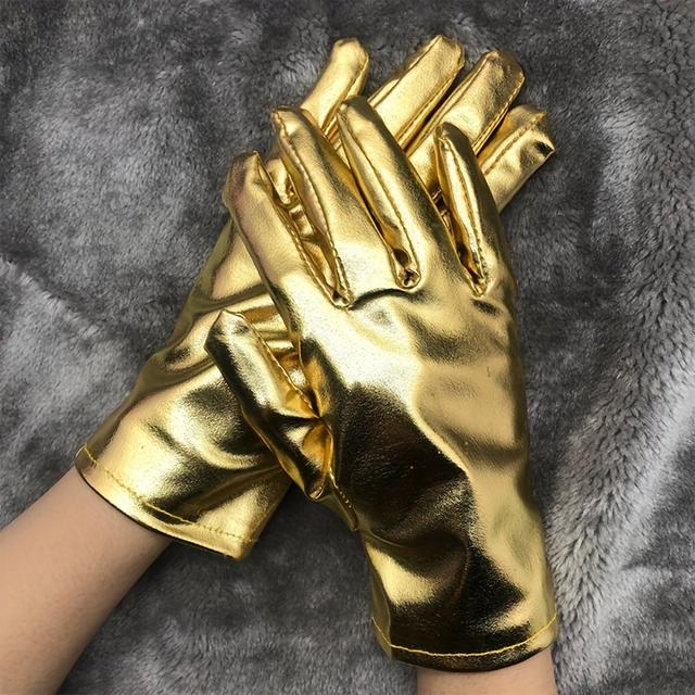 TEMU Gloves For Dance Performances In Summer, Made Of Shiny Pu With A Thin Layer Of Golden Elastic Spandex, Designed For Adult Women For Stage Performances
