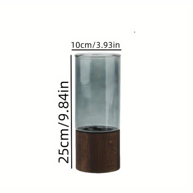 TEMU Handgefertigte Holzglasvase - Rustikales Zylinder-Design für Frische & Trockene Blumen, Perfekt für die Heimdekoration