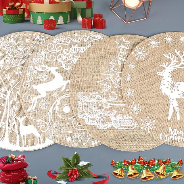 TEMU 4er-Set Weihnachts-Placemats aus strapazierfähigem Jute-Material, waschbar und für alle Jahreszeiten geeignet, perfekt für Küchen- und Esszimmerdekoration
