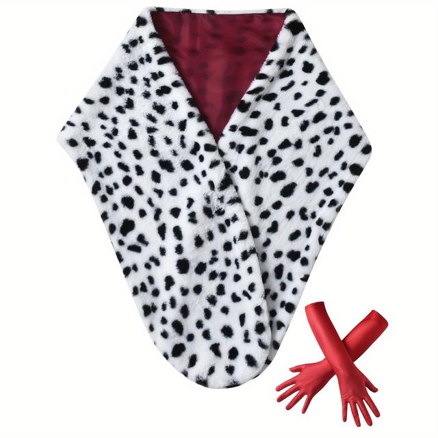 TEMU Шаль-шарф з друком далматинського леопарда Couyras чорно- відьмацький плащ Червоні рукавички