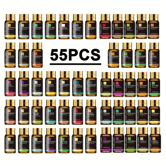 TEMU 55-teiliges Ätherisches Öl Set - Perfektes Geschenk für Weihnachten, Halloween, Geburtstag, Diffuser, Luftbefeuchter, Kerzenherstellung - 5ml Kleine Flaschen, 55 Verschiedene Ätherische Öle