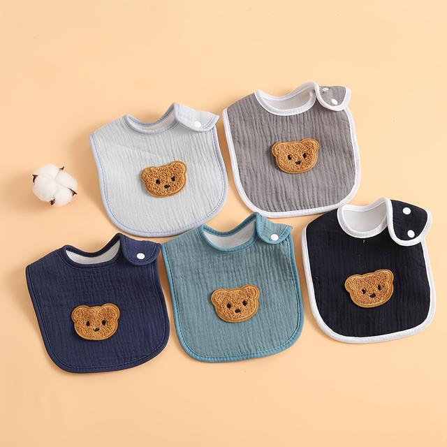 TEMU 5pcs Bibs With Button Closure - Soft Absorbent Cotton Drool Bibs, Multicolor -themed For &, Compatible With Feeding Routine & Daily Use (ideal For,,)