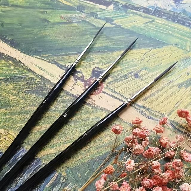 TEMU 3pcs Set: Extended Fine-tip Nylon Liner Brush, Brush For Work, Flower And Bird Painting, Watercolor Brush, Extended Calligraphy Brush