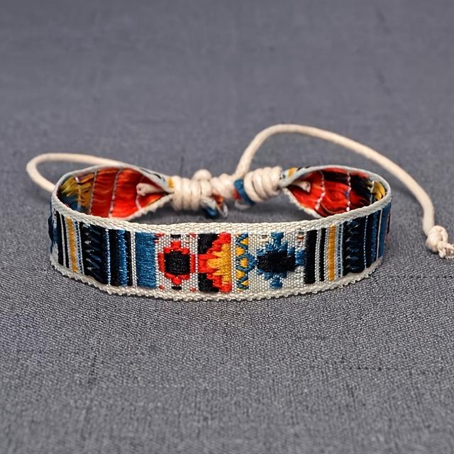 TEMU 1pc Of Embroidered Bohemian Ethnic Style Vintage Minimalist Casual Woven Bracelet