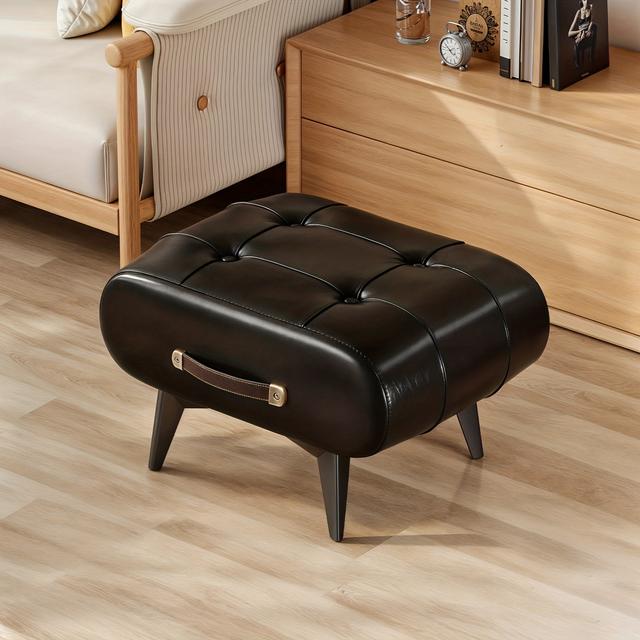 TEMU Hallway Stool, Entryway Bench - Premium Faux Leather Top With Wooden Base, Side Carry Handle, , Shoe Changing Bench Perfect For Small Spaces, Living Rooms, Bedrooms
