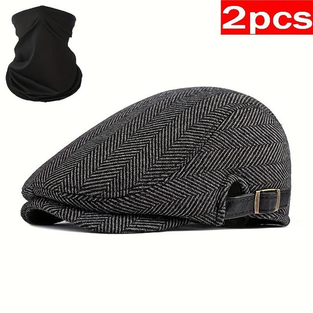 TEMU 2 Piezas de Gorros Beret Elegantes para Hombre con Estampado Espiga - Correa Ajustable, Estilo en , y Marrón - Ideales para Uso Diario, Ocio al y Regalo de San Valentín para