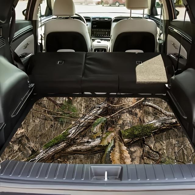 TEMU 1pc Car Trunk Mat - Camouflage With Tree Stump & Moss Texture, Durable Your Vehicle , Outdoors Car Trunk Protector Mat