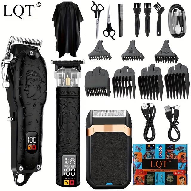 TEMU Lqt Men's Professional Hair Clipper And Trimmer Kit, Cordless Electric Shaver With Led Display, Usb Rechargeable, Includes Barber Cloth, Limit Comb, Storage Box - Ideal Father's Day Gif