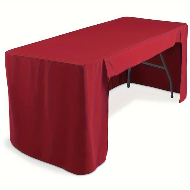 TEMU 1pc Tablecloth 6ft Open Back Fitted Tablecloth Rectangular Table Cover, Washable Fabric Trade Show Table Cover For Folding Tables, Craft Displays, Exhibitions, Parties, Weddings, Events