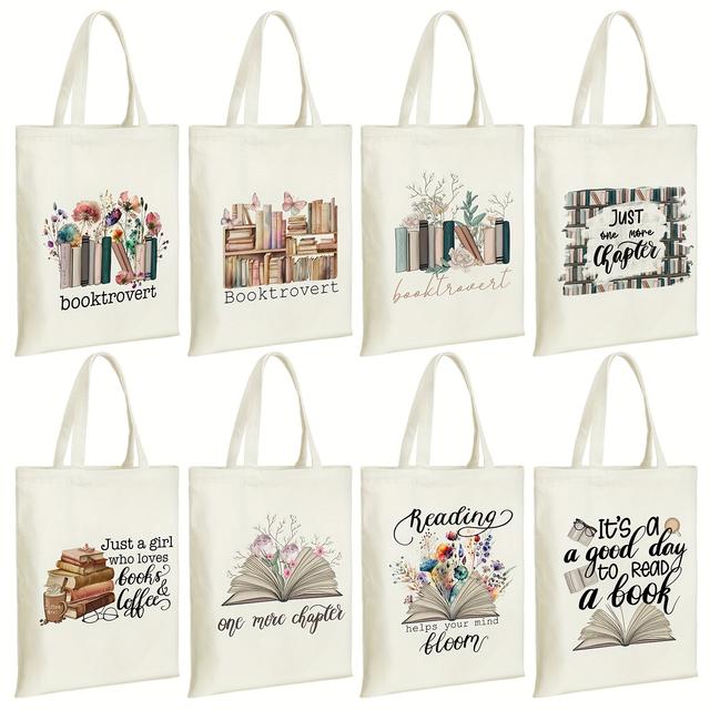 TEMU Gift For Her/him 8pcs Book Club Gifts Bulk Book Lovers Canvas Tote Bags Easter Christian Bookish Librarian For Women(book, Flower)