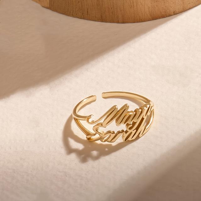 TEMU Customized Simple Couple Ring Personalized Open Plaque Ring Stainless Steel Minimalist Adjustable Ring Fashion Wedding Ring Women's Popular Jewelry Language Limited To English