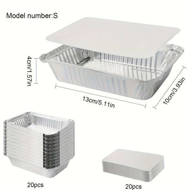 TEMU 20st Återanvändbara Aluminiumplåtar med Lock Matbehållare - Köksredskap för Bakning av Kakor, Brownies, Bröd, Köttfärsbiffar, Lasagne eller Lunchlådor