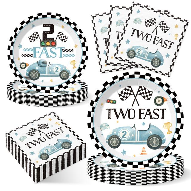 TEMU 40 stuks, race verjaardagsdecoratie set, inclusief bestek en servetten van 7/9 inch, geschikt voor jongens 2e verjaardag, tweesnelheidse racefeest decoratie, veelzijdige tafelversiering