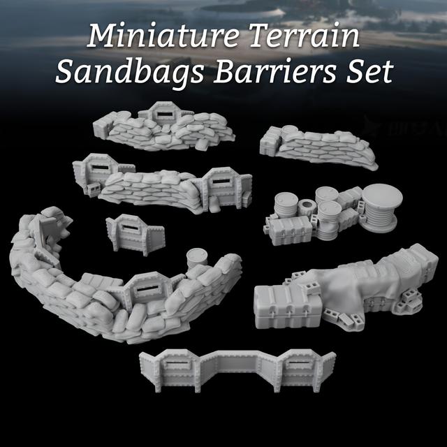 TEMU Miniature Scatter Terrain Set Featuring Fantasy Sandbag Barriers For Tabletop Role-playing Games, Including Props Like Sandbag Walls, Temporary , And Fortified Position Scenes