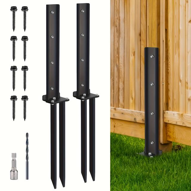 TEMU 2er-Pack Zaunpfosten-Kit, Robuste -Zaunpfosten-Reparaturstake, Zaunpfosten-Bodenspieße zur Reparatur geneigter, gebrochener Holz-Zaunpfosten, Schwarz