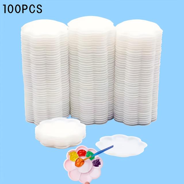 TEMU 100개 미니 플라워 모양 플라스틱 팔레트, 페인팅 컬러 믹싱 트레이