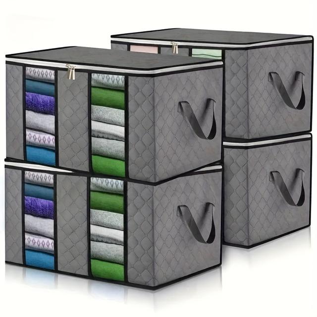 TEMU 4pcs Large Capacity Foldable Clothes Storage Box Non-woven Fabric Organizer For Bedroom Wardrobe Clothing Quilt Folding Storage Bag