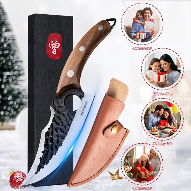 TEMU MTG47 Fekete Hárompengeű Ívelt Kés Lyukakkal Barna Ajándékdobozban (MDHAND)