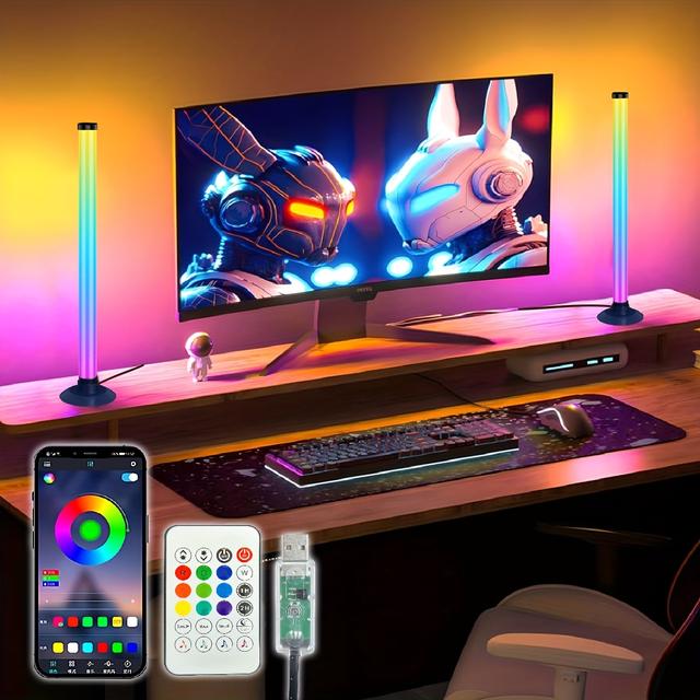 TEMU GVTCOA par de barras LED inteligentes, con control remoto y alimentación USB, luces decorativas RGB sincronizadas con para juegos, TV, computadora o dormitorio, iluminación de escritorio