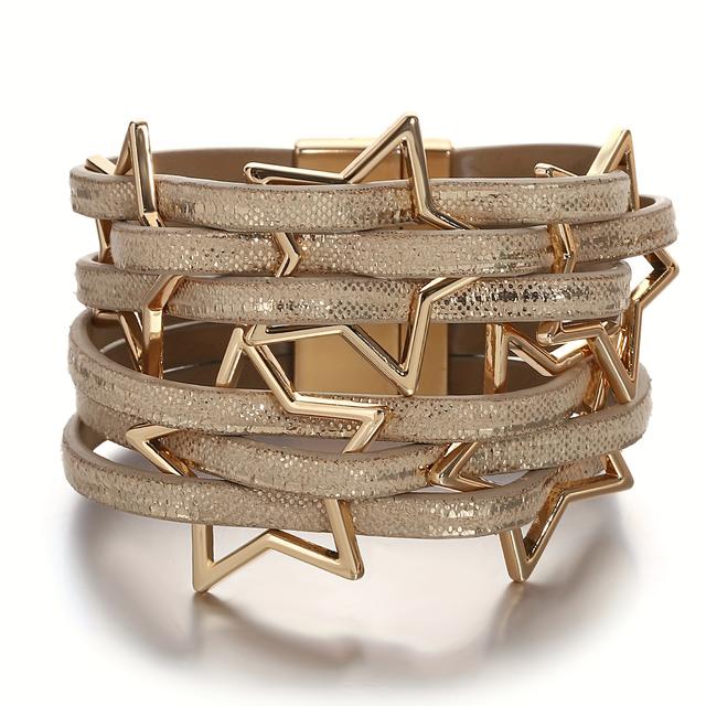 TEMU 1pc Women's Fashion Faux Leather Wrap Bracelet Alloy Pentagram Additions Bangle , Thanksgiving Gift Jewelry