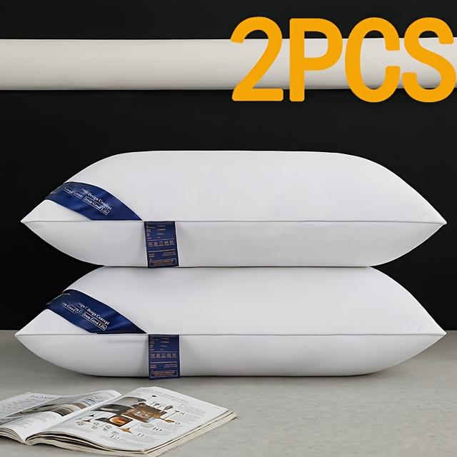TEMU 2개 고밀도 폴리에스터 베개 인서트 - 통기성 좋고 부드러운 새틴 커버, 소파/침대용 클래식 화이트, 여행 및 캠핑용