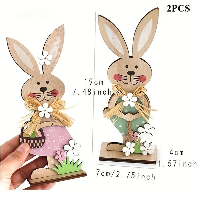 TEMU Ostern Stehender Hase Tischdeko, Rustikale Bauernhaus Frühlings Holzhandwerk (Erhältlich in Sets zu 2 oder 3)